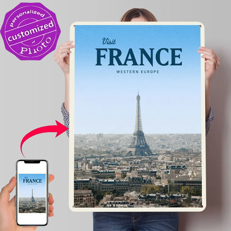 Visit France 3D Texture Metal Poster Customized Wall Art Tin Sign Gift for Mancave Home Decoration Gaming Vintage Decorations