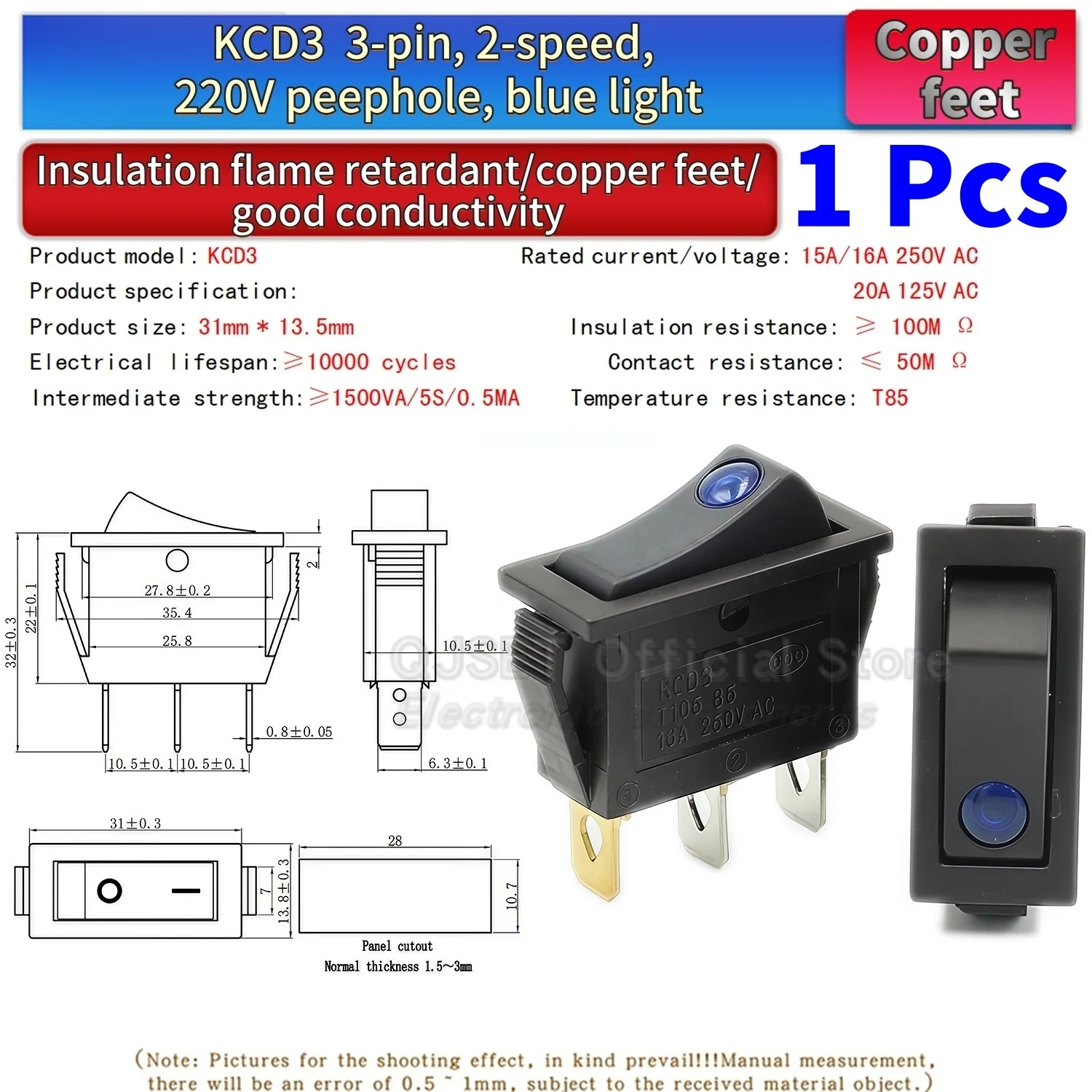 1 Stück KCD3 Wippschalter EIN-AUS-EIN 2 3 Positionen 2 3 Pins Elektrische Ausrüstung Mit Lichtschalter 15A16A 250V/220V 20A 125V AC – Detail 20