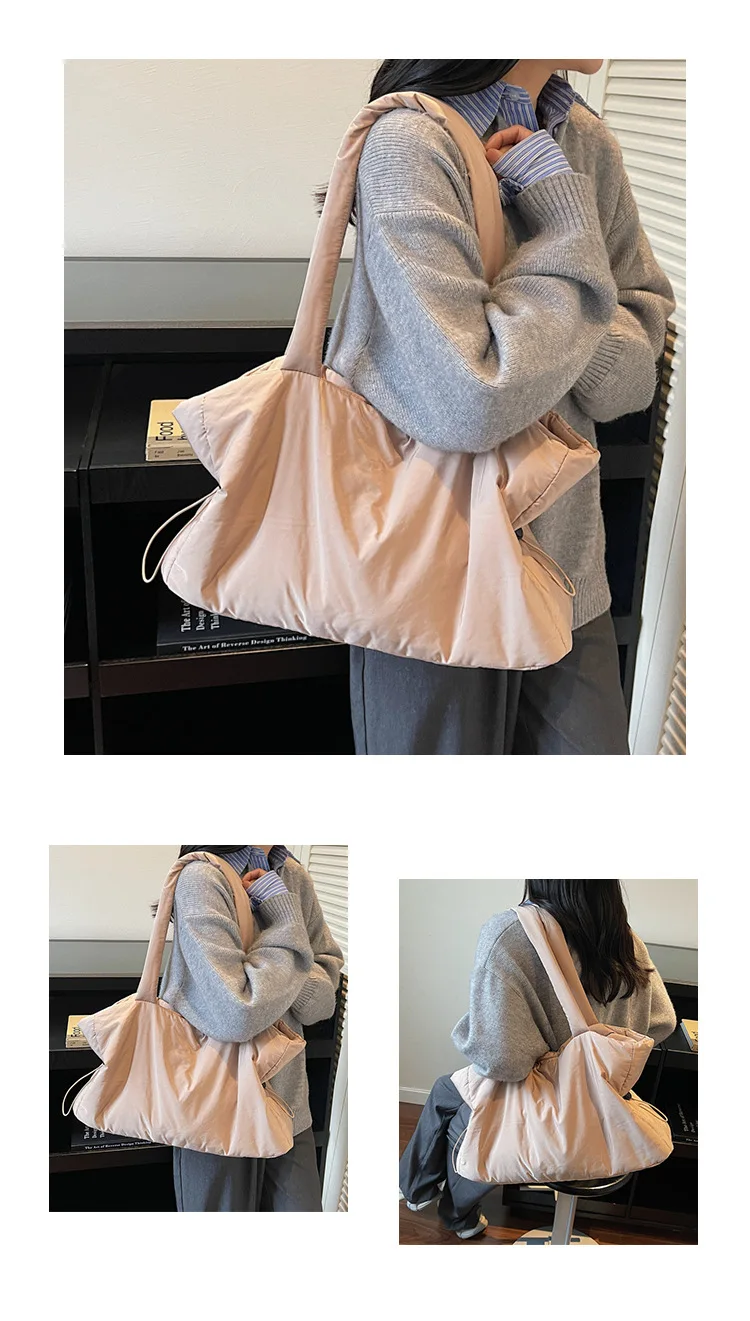 Herbst Winter Baumwolle Umhängetasche Frauen Stilvolle Tote Satchel Handtasche Geräumige Nylon Geldbörse für Arbeit Pendeln und Reisen – Detail 11