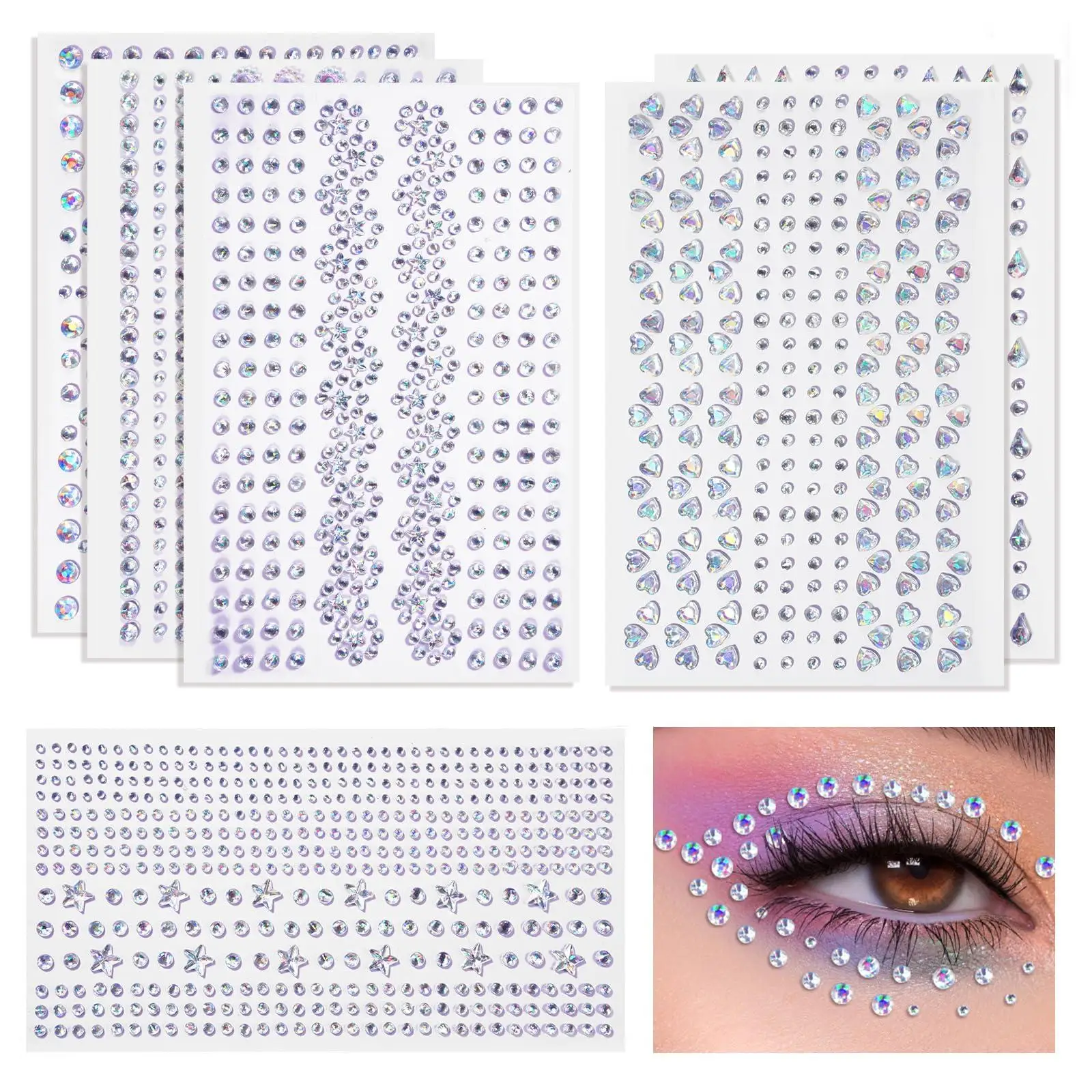 1965Pcs/Set Face Gems Self-Adhesive Eye Jewels for Body and Hair Makeup Stickers for Festivals Raves Nails and Crafts for Women