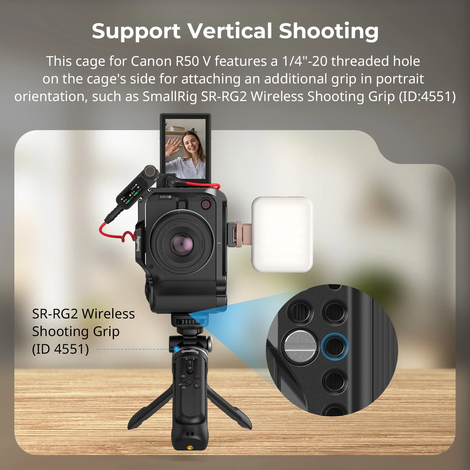 قفص صغير لكاميرات Canon EOS R50 V مع مقبض من السيليكون ولوحة تحرير سريعة من Arca-Swiss لحوامل ثلاثية لمثبتات DJI RS -5427