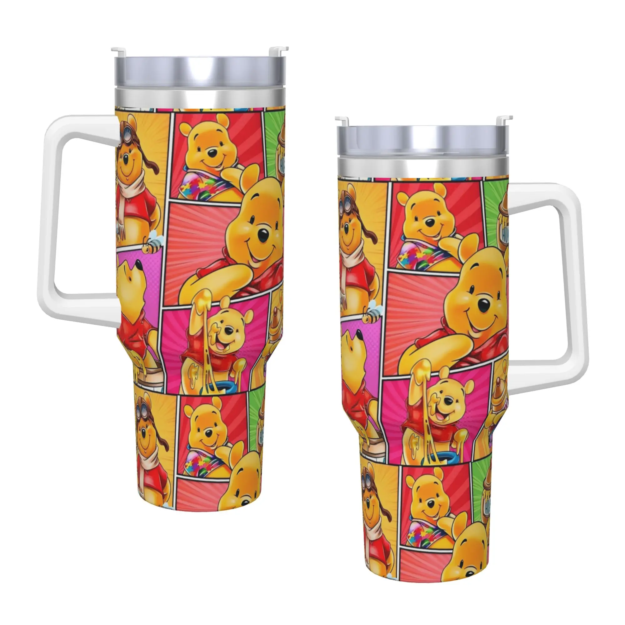 Anime Cartoon Winnie The Pooh Stainless Steel Tumbler Thermal Mug With Straws and Lid Large Capacity Mugs Cup Water Bottle