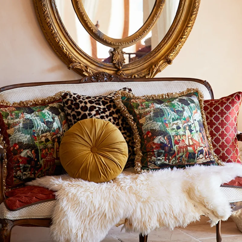 Florence Pillows Retro Green Red Cushion Case Texture Luxury Decorative Pillow Cover For Sofa Chair Home Decorations