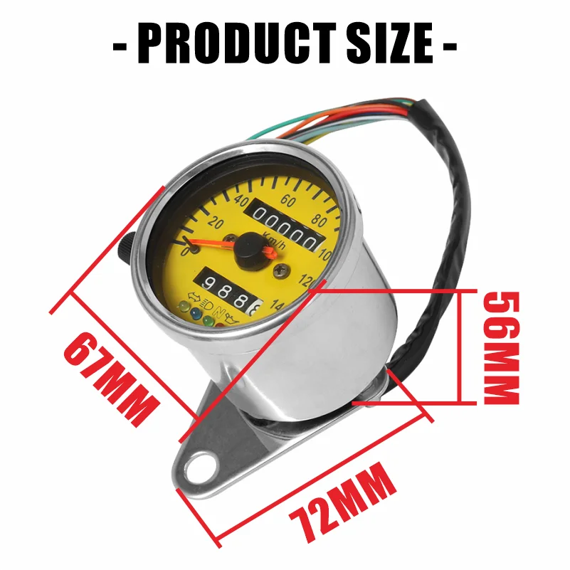 Motorcycle Mechanical Speed Meter 12V 0-140KM/H Trip Reset Odometer With Turn Signal High Beam Neutral Low Fuel Warning Lights