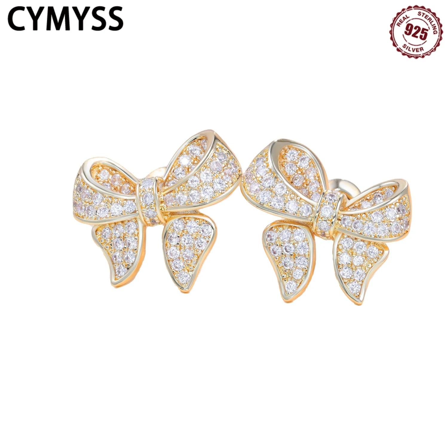 

CYMYSS 2025 New 925 Sterling Silver Gold Bow Stud Earrings Boutique Birthday Party Gifts Trend Jewelry Silver Women Earrings