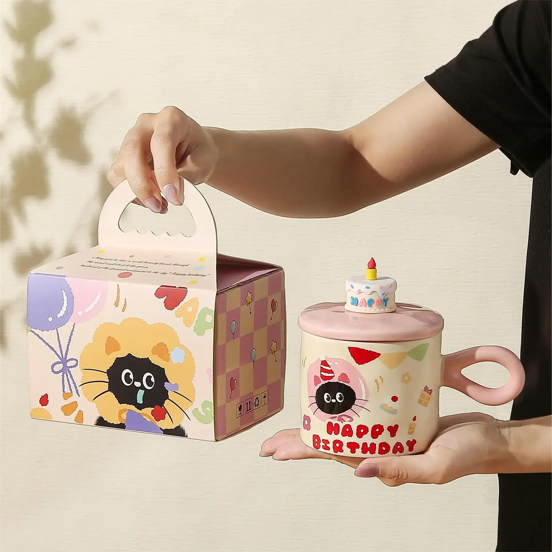 

Birthday Gift Cake Cup Girl Cute Cat Holiday Gift Mugs Coffee Cups Coffee Cup