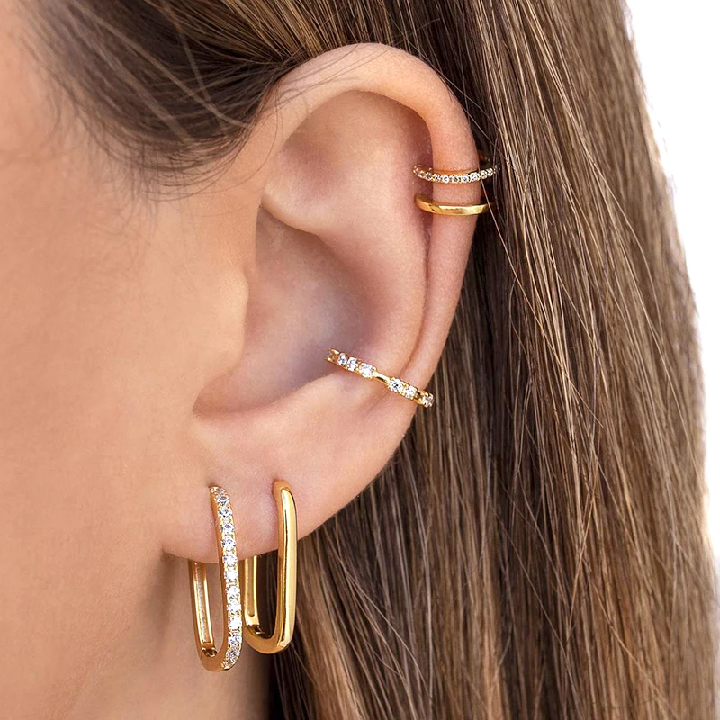 925 Sterling Silver Ear Needle Minimalist Oval Hoop Earrings Women\'s Fashion Chain Geometric Pendant Earings Fine Jewelry Gift