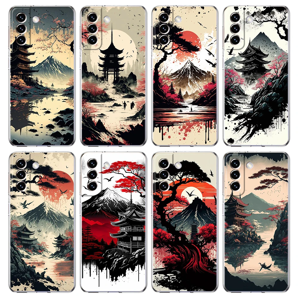 Ink Wash Painting Phone Case for Samsung Galaxy S23 S20 FE S22 S21 Ultra M21 M22 M32 S10 S10E S9 S8 Plus 5G Transparent Shell