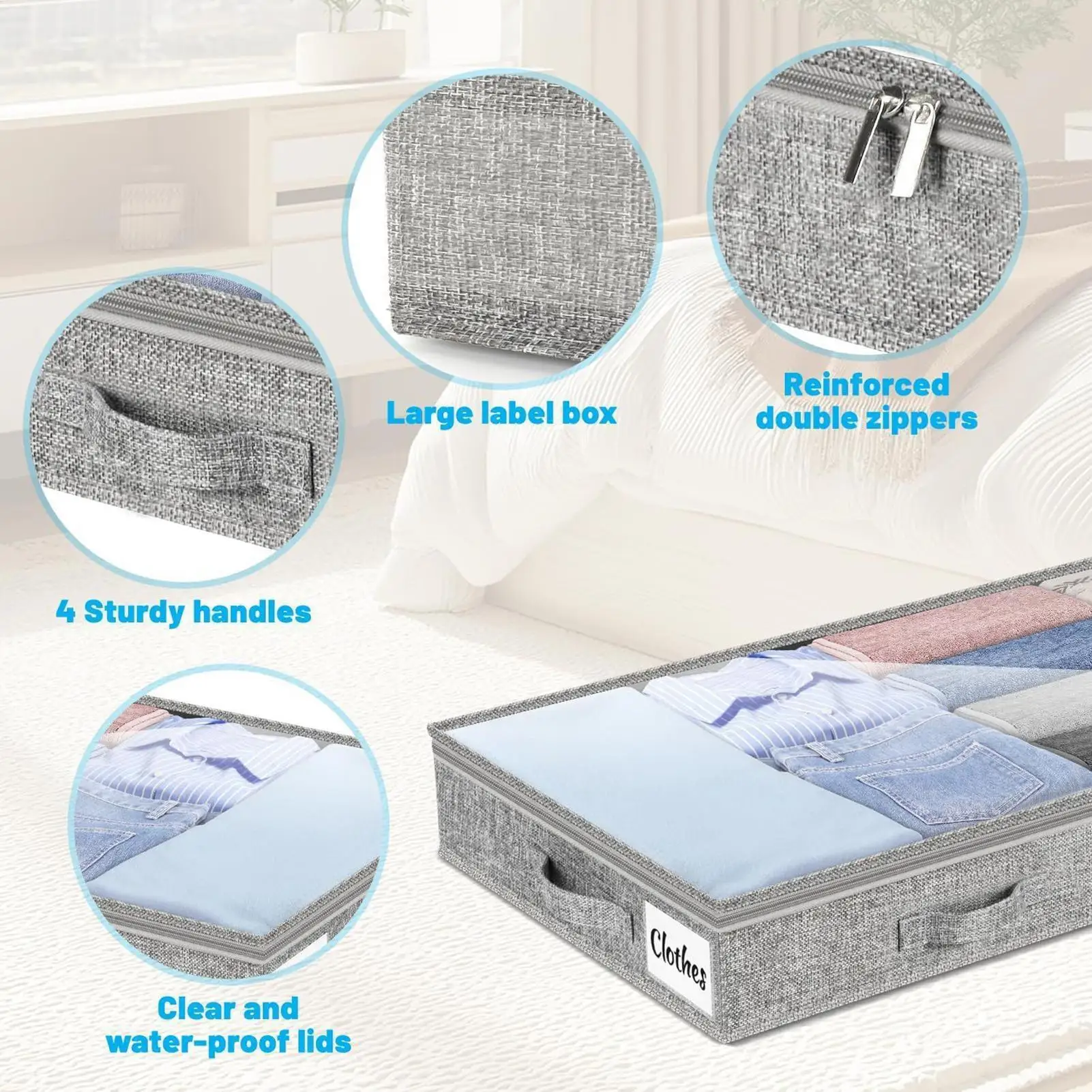 1pc Foldable bed bottom clothing storage box transparent design can be used for clothes blankets blankets moving bags