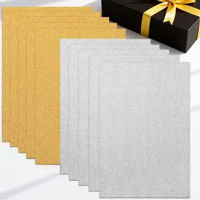 

10Pcs Colored Glitter Paper Sparkly Cardstock Premium Shiny A4 Sheets for DIY Crafts Scrapbooking Gift Wrapping Golden Silver