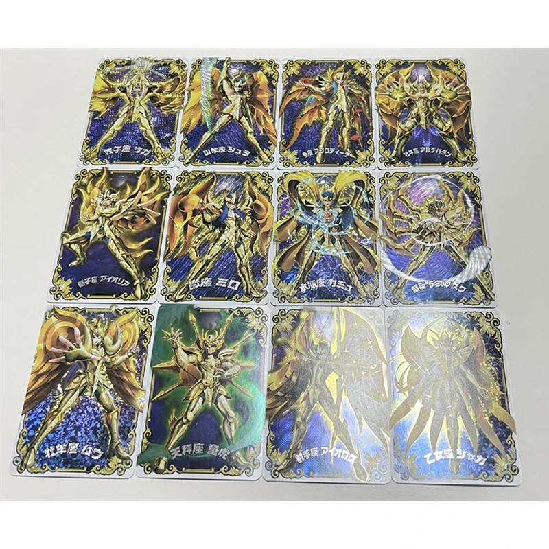 

12Pcs/set Saint Seiya Lithographic Flash Cards Gold Saint Aiolos Shaka Dohko Classic Game Anime Collection Cards Gift Toys