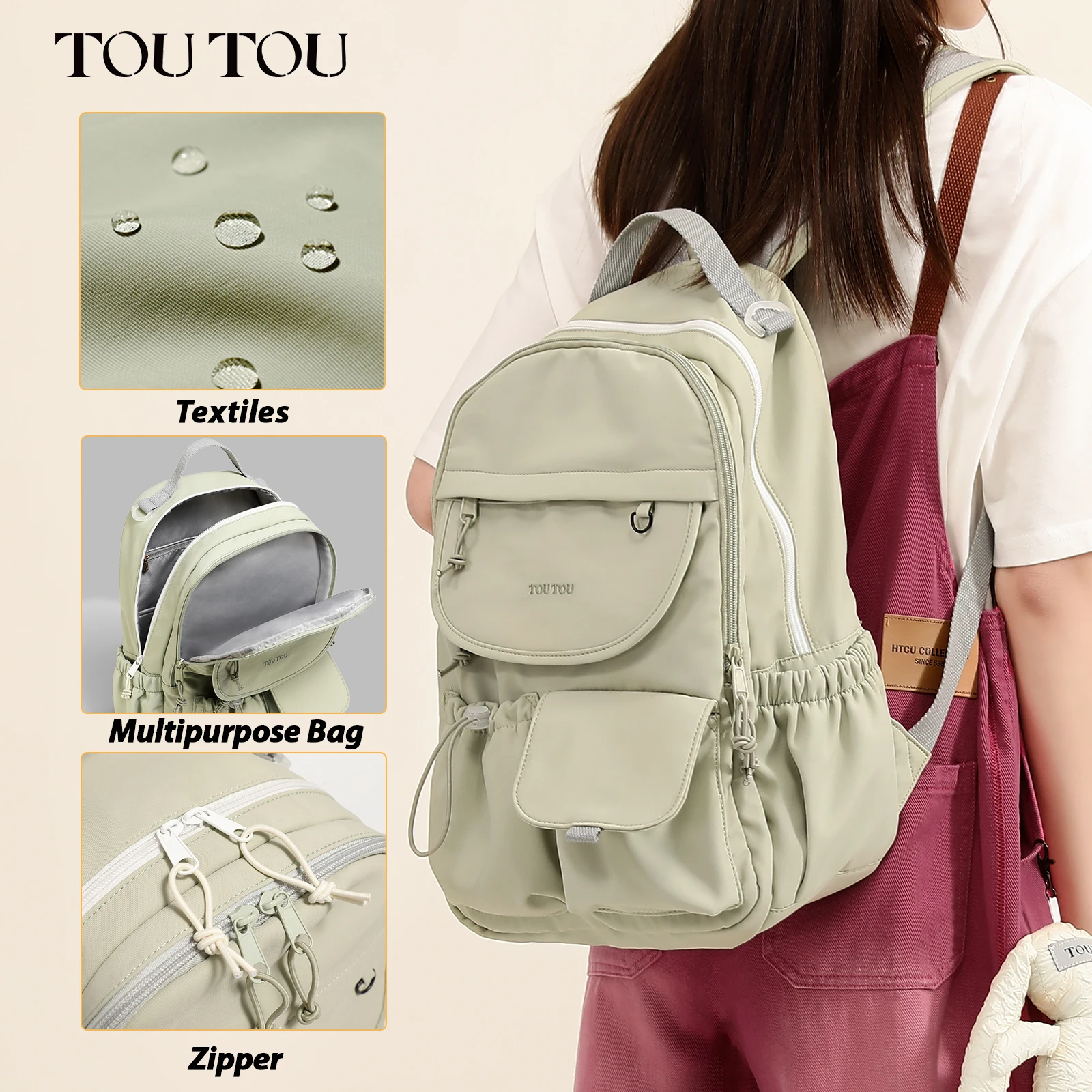 TOUTOU Versatile and Spacious Backpack for Students Lightweight and Durable Multi-pocket Double Shoulder Bag Christmas Gift