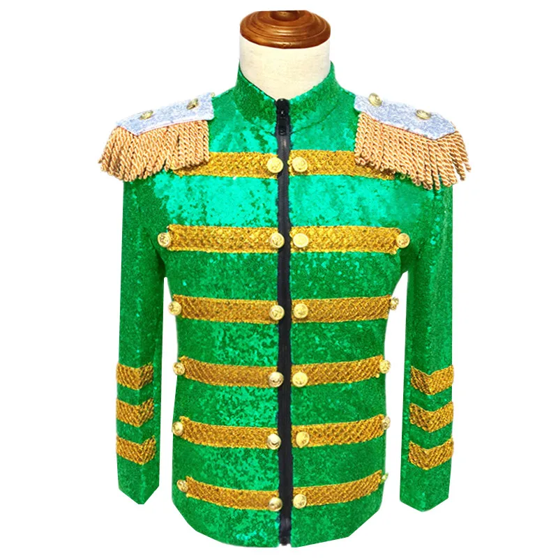 

European Court Men Wedding Banquet Party Luxurious Sequin Suit Coats Fashion Male Nightclub Bar DJ Dress Blazer Slim Fit Zip Top