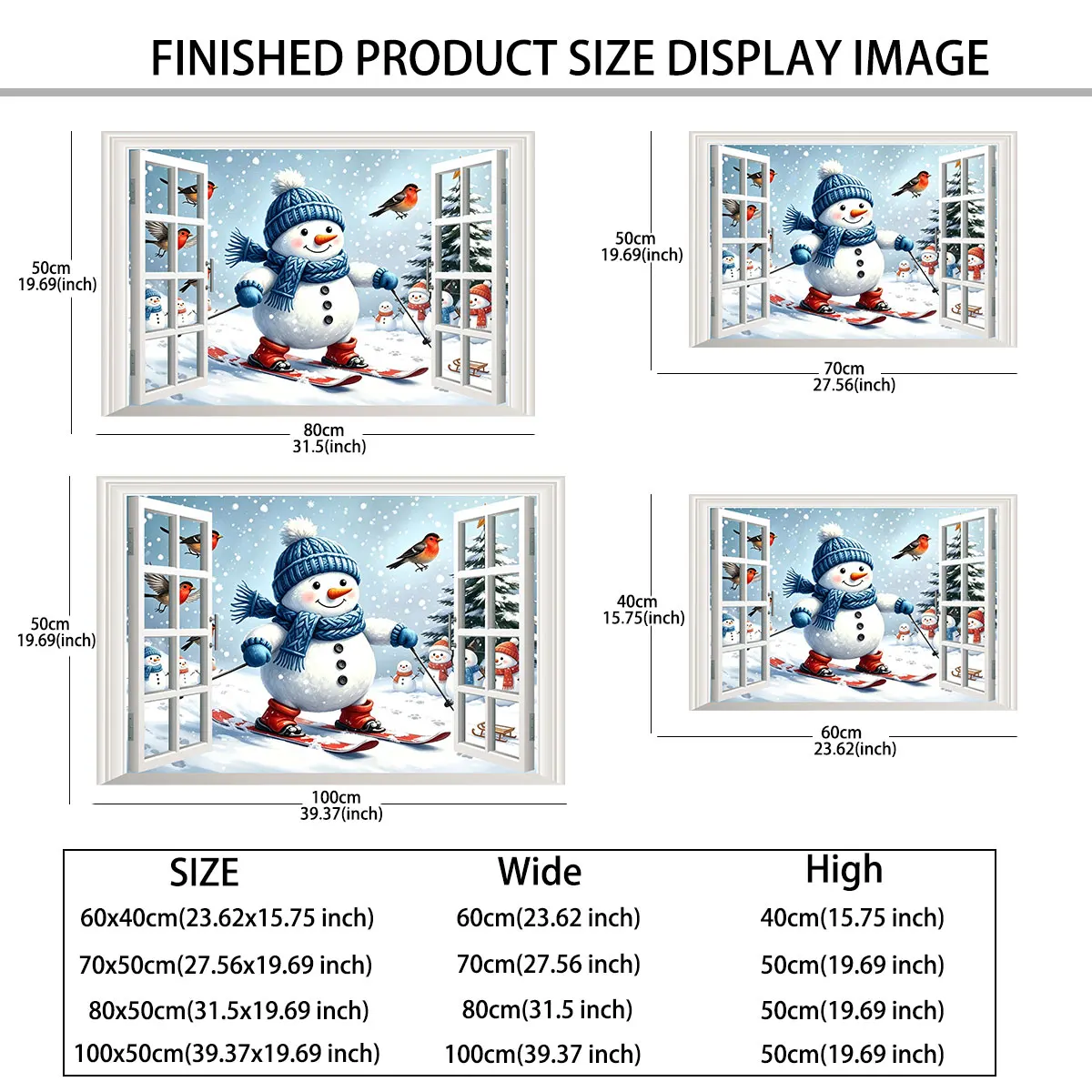 1pc simulated window wall sticker featuring a snowy outdoor scene with skiing snowmen decoration waterproof and concealing fl