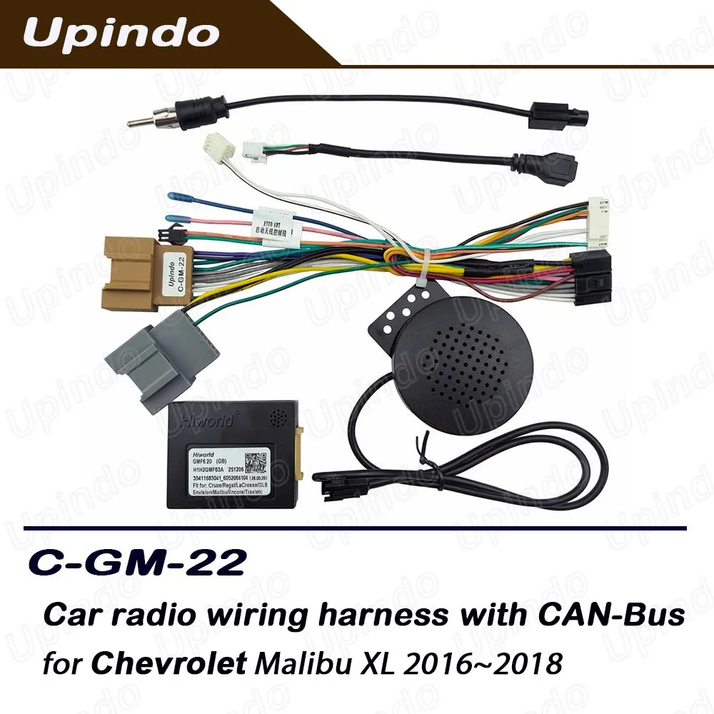 Car Stereo Wiring Harness with CAN Bus Decoder Android Head Unit Radio Cable Connector Socket For Chevrolet Malibu XL 2016-2018