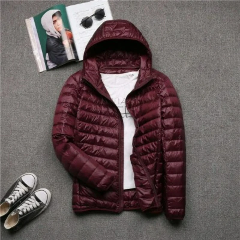 0-10 ℃   Abrigo de plumón de pato de invierno para hombre, chaquetas acampanadas ultraligeras con capucha, Parkas cálidas portátiles a prueba de viento para hombre, ropa para hombre 4xl 5XL