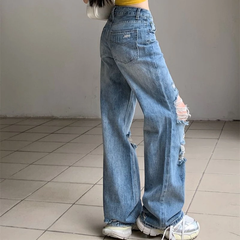 レディーススタイリッシュなワイドレッグサマージーンズフレアボトムスデニムパンツヴィンテージ風のデザインハイウエスト痩身効果パンツ