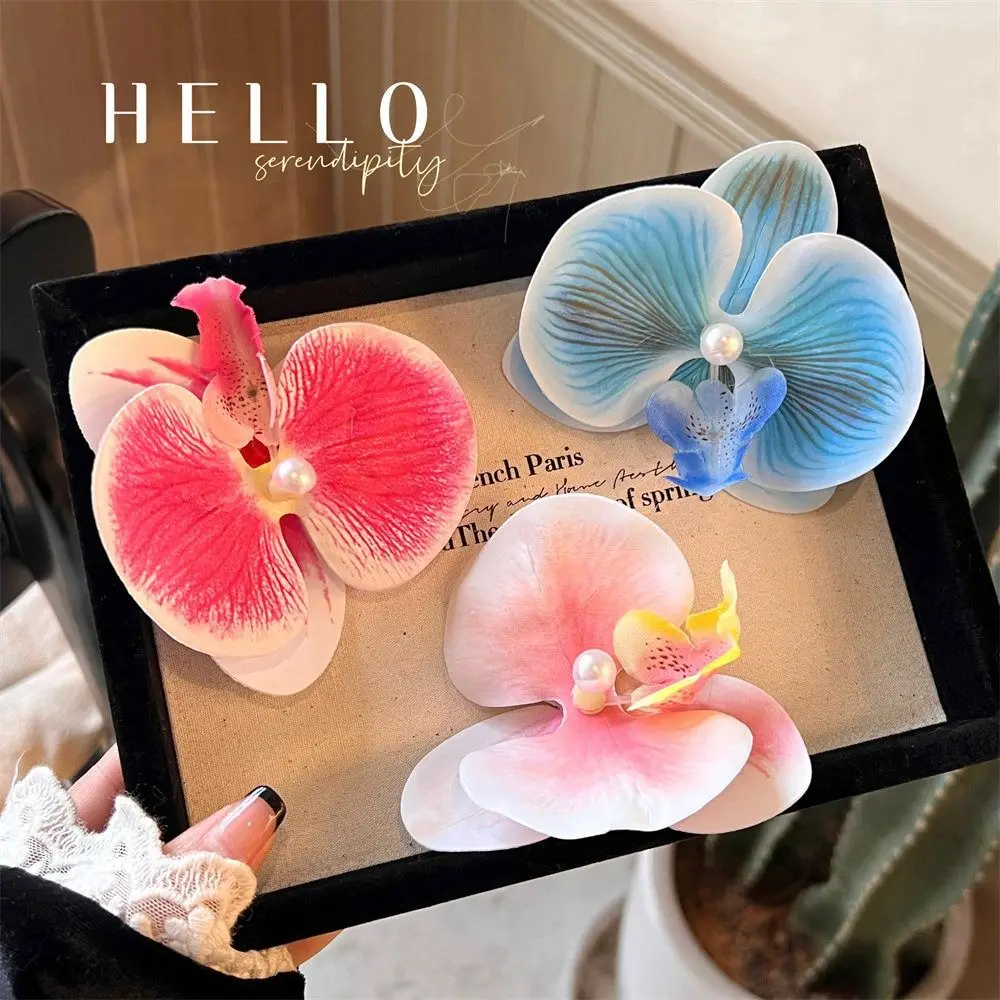 Cloth Flower Hair Clip Butterfly Orchid Pearl Orchid Flower Hairpin Seaside Vacation Headwear Duckbill Clip Girl Hair Clip