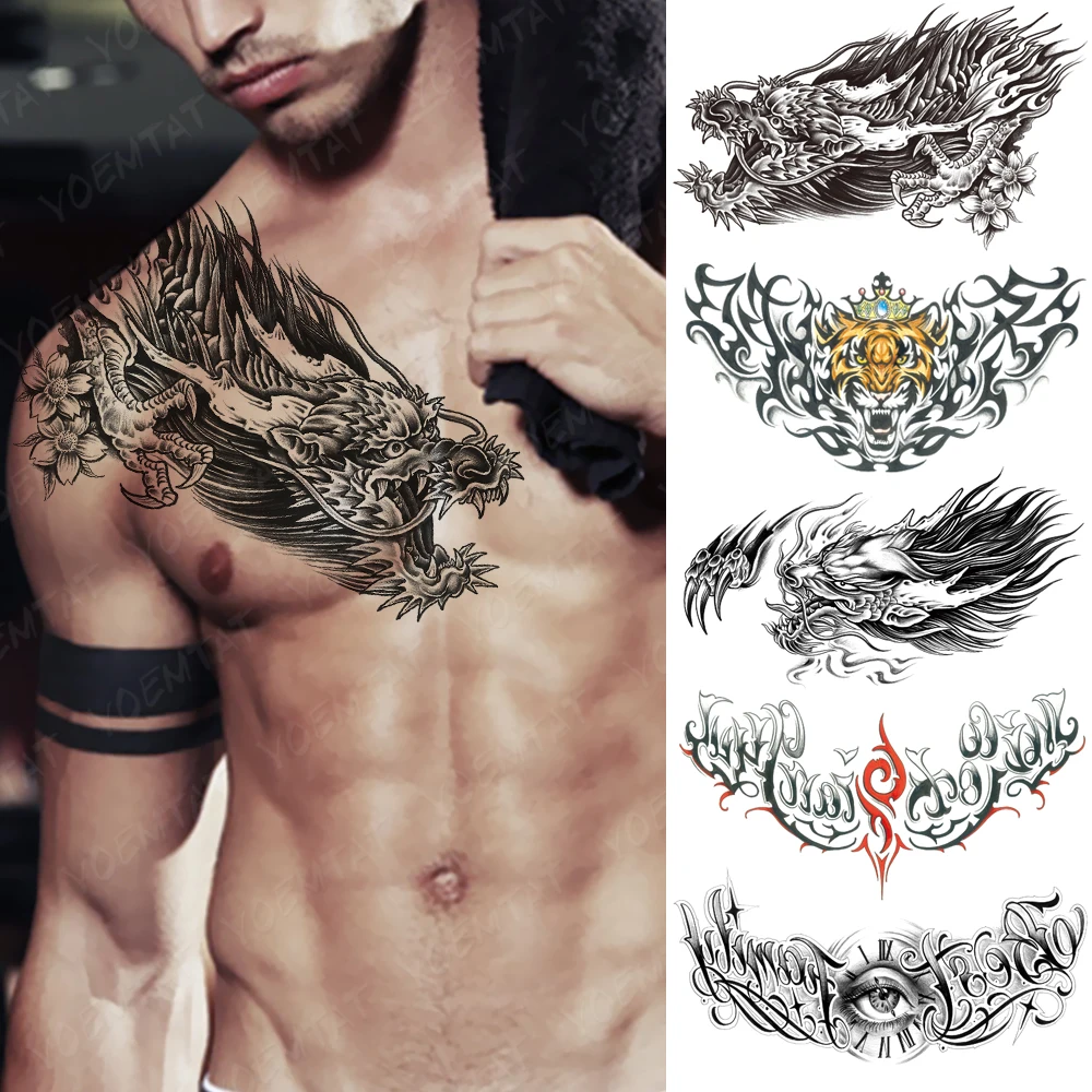 Large Chest Waist Shoulder Back Waterproof Temporary Tattoo Sticker Traditional Japanese Dragon Fake Tatoo Underboob Body Art