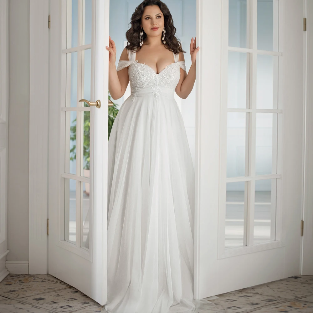 

Jewel Plus Size Wedding Dresses A-line Tulle Lace Bridal Gown with Long Sleeves Vestido de Novia 2021