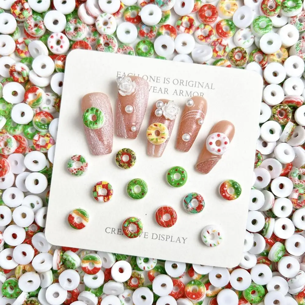 Meerdere kleuren donut nagelbedels Creatieve gesimuleerde geschilderde donut Kersthars Nail Art Decoraties DIY nagelaccessoires