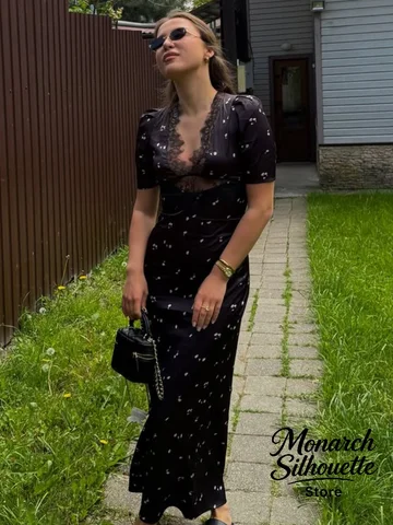 Черное атласное платье Vestidos