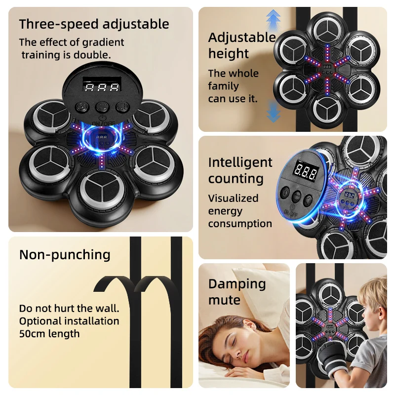 Zabawki dla dzieci Inteligentna 6-klawiszowa bokserska tarcza do treningu sensorycznego, zdolności reakcji, prędkości i rytmu, sprzęt sportowy, wbudowana akumulatorowa bateria 500 Mah, bezpłatny kabel ładujący typu C.