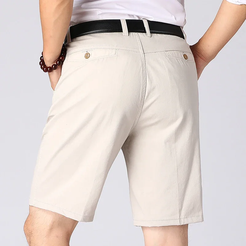Mens Daily Casual Washed Cotton Roll Cuff Knee Shorts Loops Single Waist Button Wrinkle Free Breathable Short Trousers For Men view 5