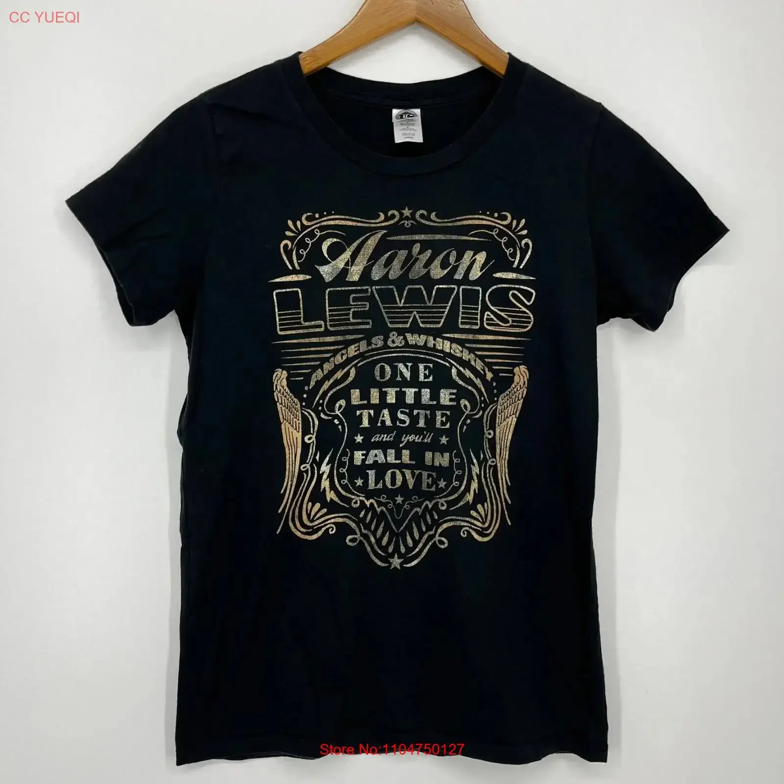 Aaron Lewis Angels Whiskey T Shirt Women's Size L Black US Blanks vintage Washed Unisex Stylish Stretched graphic fashion Soft