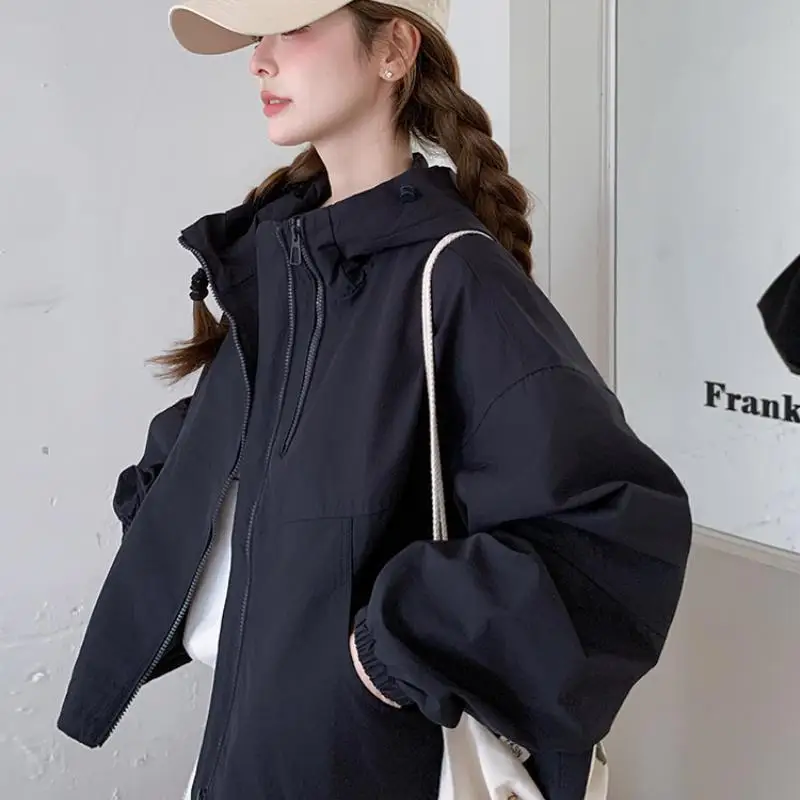 Korean Fashion Women's Hooded Sweatshirt Autumn New Item for Teenagers Loose and Versatile Casual Zipper Cardigan Student Tops