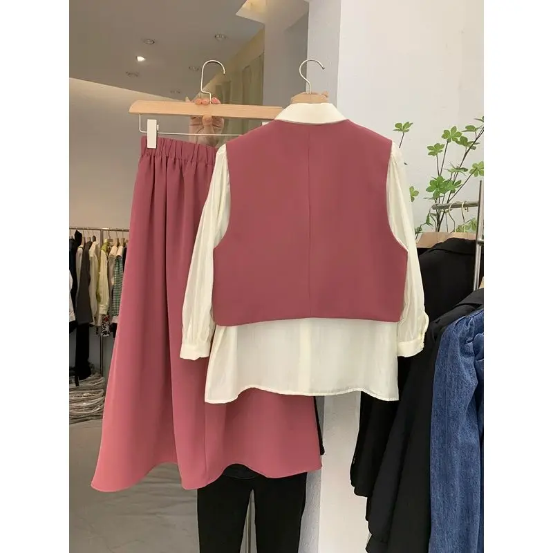 Fashion Women's Set 2023 Spring and Autumn New Korean Edition Slim Tank Top Shirt Half Skirt Elegant Women's Three Piece Set