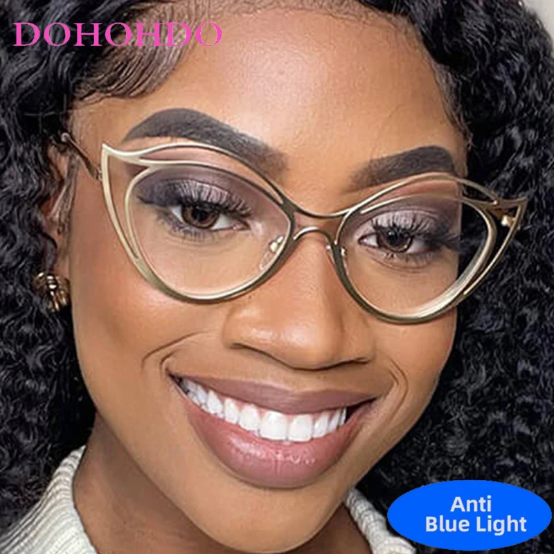 

Trendy Luxury Designer Blue Light Blocking Glasses Women Men Cat Eye Hollow Out Eyeglasses Computer Gaming Reading Glasses Очки