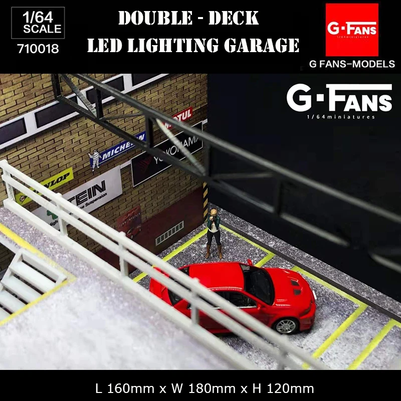 G-Fans 1:64 Assemble Diorama Double-Desk LED Lighting Garage Model Car Parking Lot Display - JDM Version