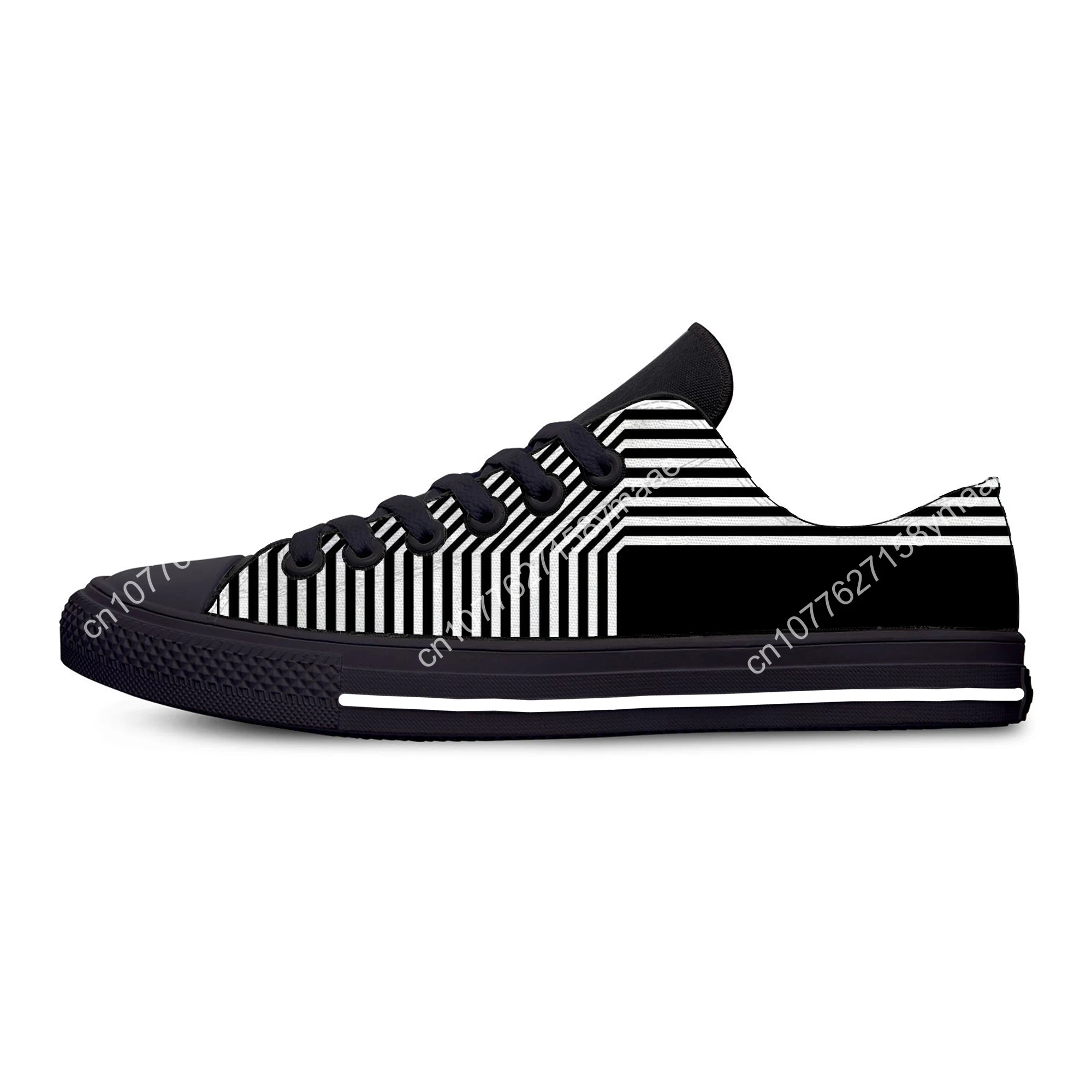 Black and White Stripes Aesthetic Fashion Novelty Casual Cloth Shoes Low Top Lightweight Breathable 3D Print Men women Sneakers