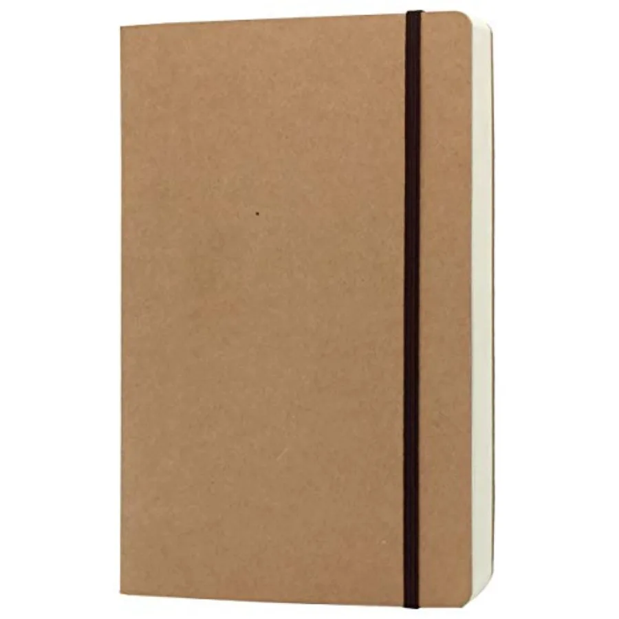 

A5 Blank Notebook - 5.8 x 8.25 Inches Hard Kraft Cover Sketch Book with Elastic Closure, 80 Sheets/ 160 Pages, Thick 100gsm Pap