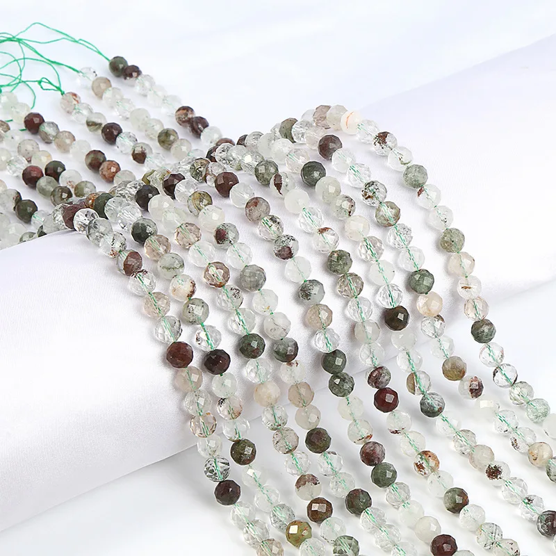 

Natural Stone Beads Faceted Green Ghost Quartz Round Loose Beads For Jewelry Making Accessries