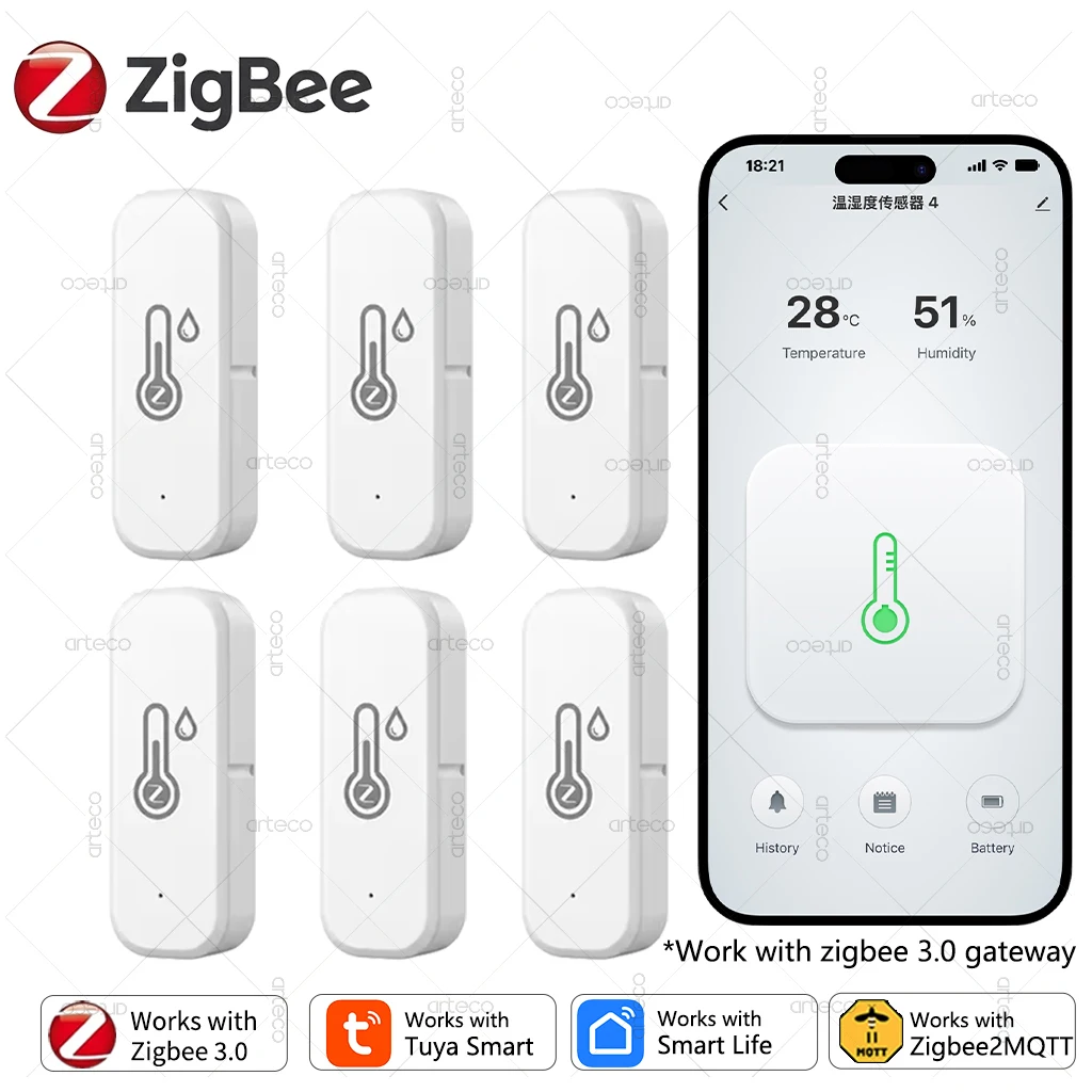 ZigBee Temperature And Humidity Sensor Need Gateway Smart Home Hygrometer Thermometer Works With Tuya Smart Life App Zigbee2MQTT