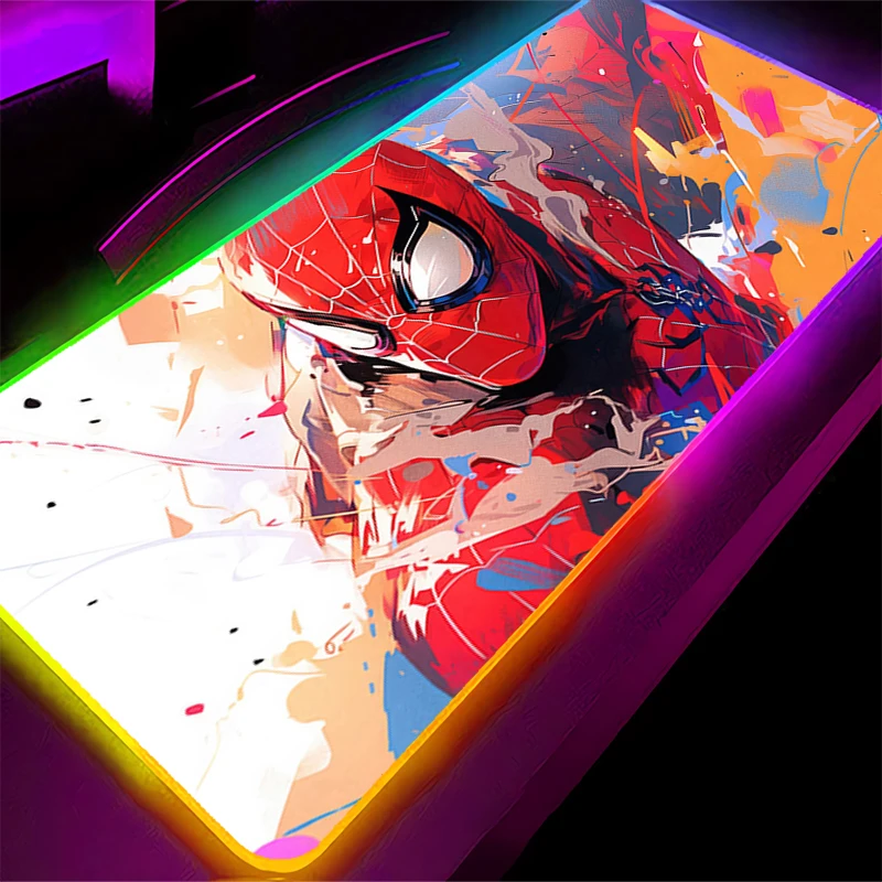 Retroiluminação de borracha grande borda de bloqueio kawaii pc mousepad rgb homem-aranha gamer gaming mouse pads led mesa teclado tapete do computador