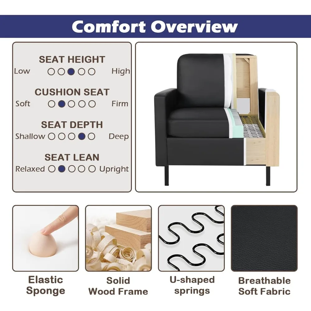 zwarte kunstleren accentstoel set van 2 met armleuningen, moderne bureaustoel met klein accent, wachtkamerstoelen voor woonkamer slaapkamer