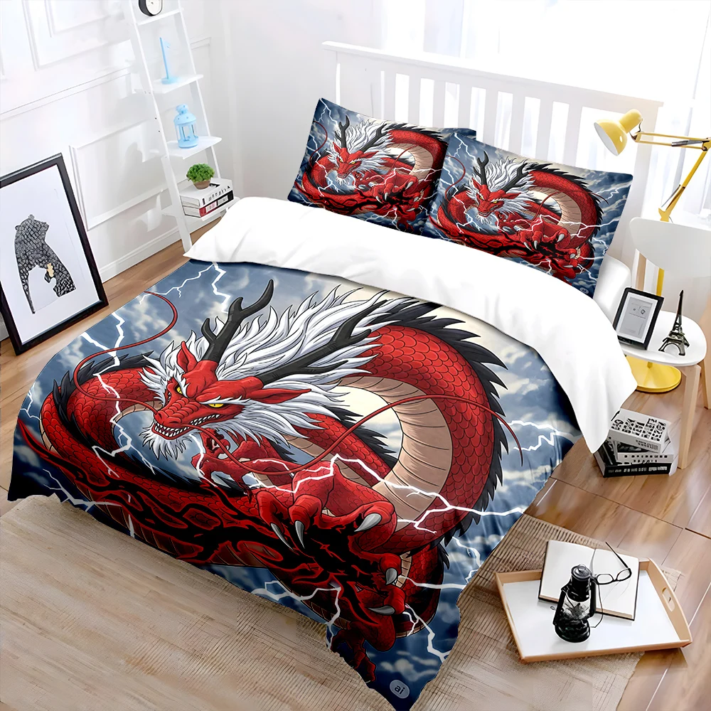 Red dragon gripping lightning Print Soft Comfortable Duvet Cover Bedding Set Included 1*Duvet Cover  2*Pillowcases Luxury gifts