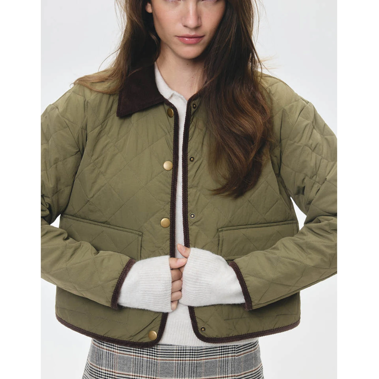 

Autumn Winter Women's Cotton Jaet ort Sle Long Sve Corduroy Bfle Nylon Lazy Collar Coat Single Button Closure