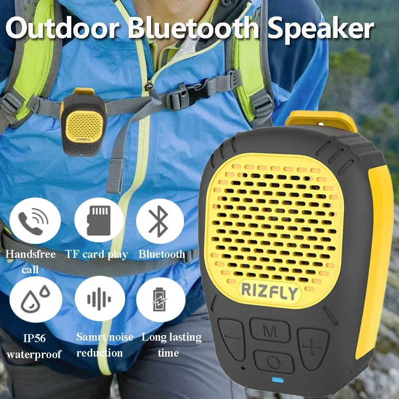 Portable Outdoor Bluetooth Speaker IP56 Waterproof BackClip Soundbar Music Player with Noise Reduction Mic Support TF Card Play