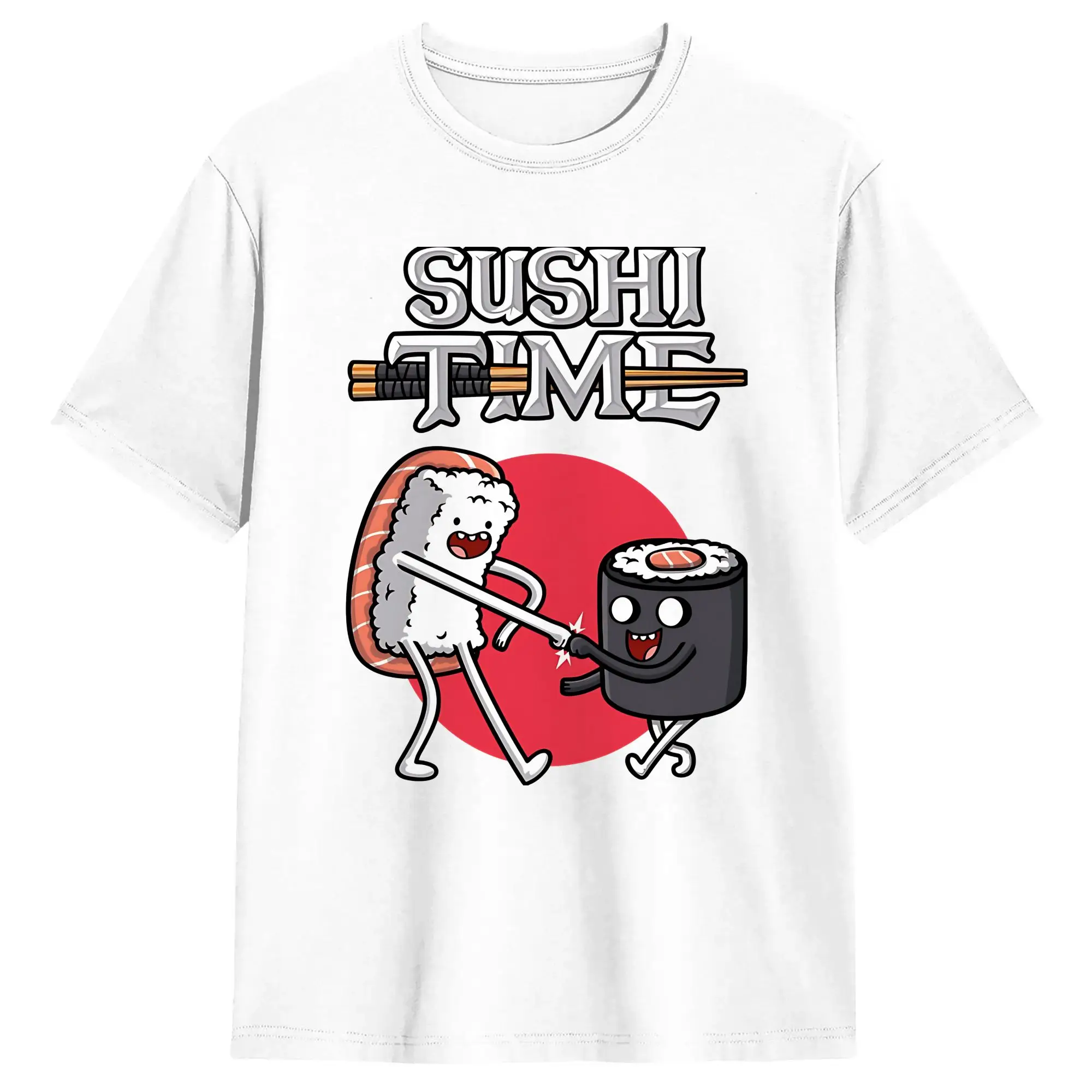 Hip Hop Sushi Time  T-Shirt Men's Round Neck Short Sleeve Tops Shirts Sushi Wardrobe Cotton Summer Tops