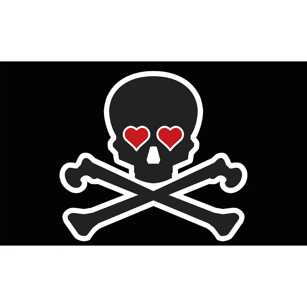 2X3FT 3X5FT CUSTOM SKULL BANNER WITH HEART BLACK FLAG