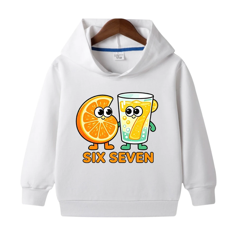 Boys Girls Comfort Pullover Tops Fruit Pattern Funny 67 Six Seven Letter Graphic Kids Autumn Casual Hooded Sweatshirts