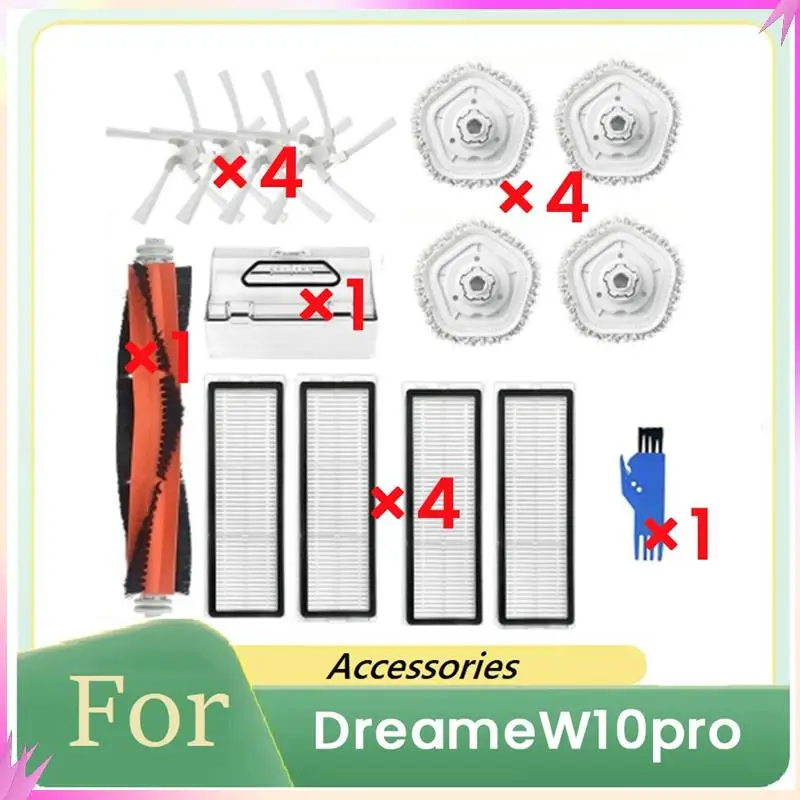 

B50C 15 шт. для Dreame W10 Pro, комплект аксессуаров для пылесоса, основная боковая щетка, фильтр, запасные части для швабры