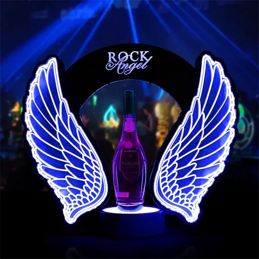 Customized LED Angel Wings Wine Champagne Bottle Glorifier Presenter Rechargeable Beer Bottle Display Stand For Bar Decor