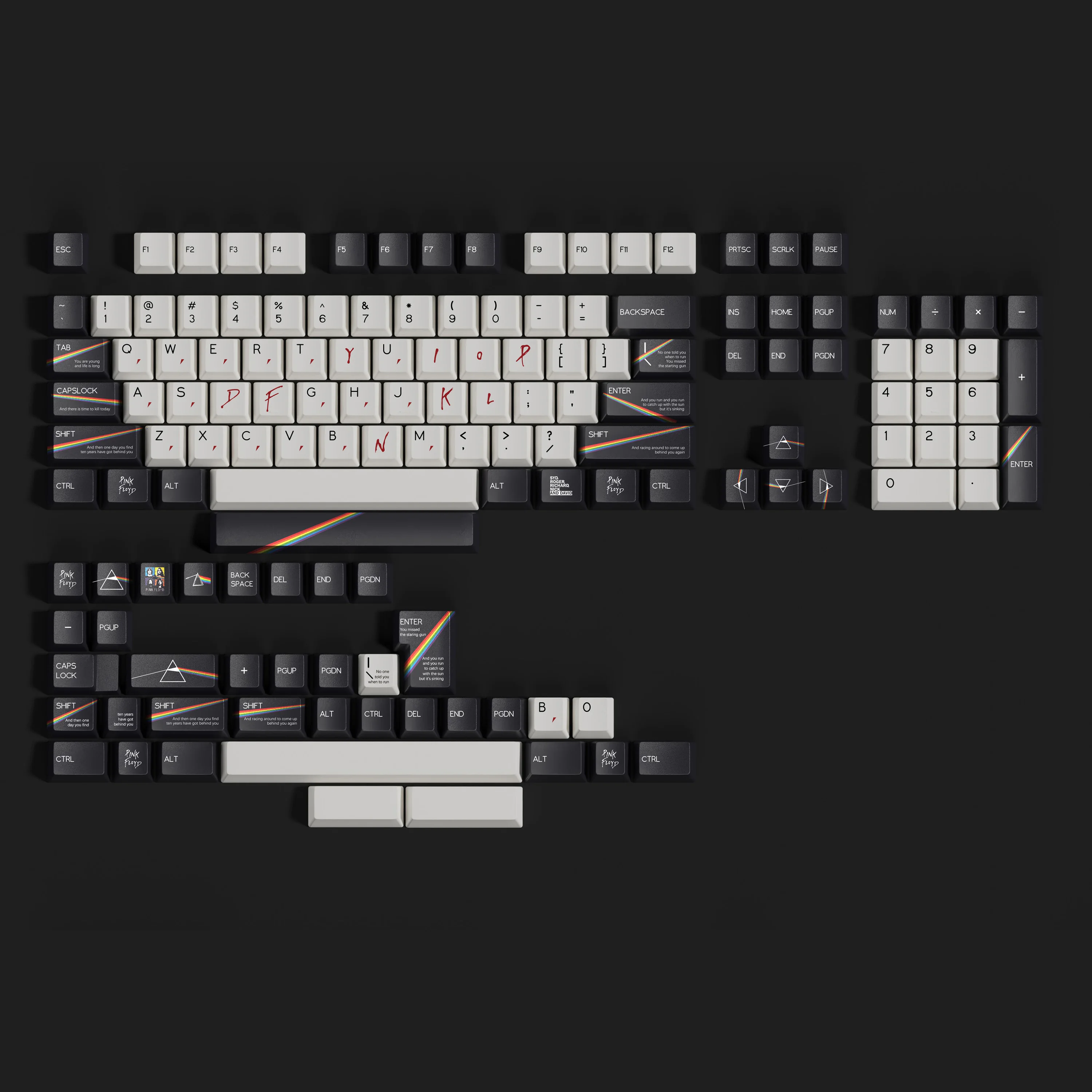 Um conjunto completo de teclas de teclado mecânico personalizadas Pink Floyd Dye-Sub Chreey Pbt, incluindo 7U compatível com ALICE