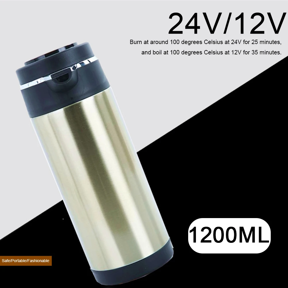 1200 ML Car Hot Kettle Portable Water Heater 120/240 W 12/24 V Stainless Steel Kettle Auto Shut Off Fast Boiling for Travel Home