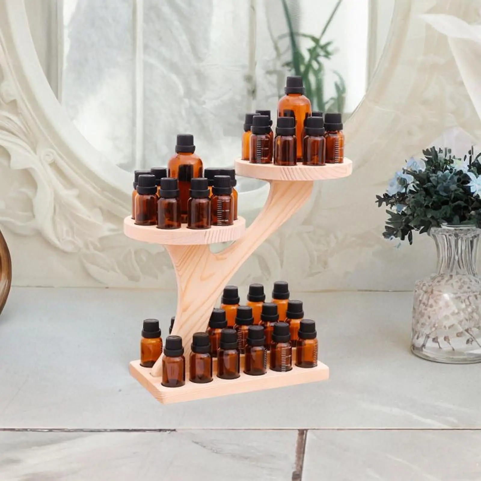 Wooden Essential Oil Display Holder Cosmetic Aroma Organizer Rack Multi Tier Desk Essential Oil Storage Organizer for Holiday